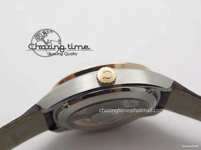 0214 Sporty Globemaster Master Chronometer SS RG V6F Best Edition Black Dial On Brown Leather Strap A 8270